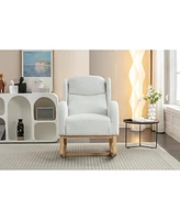 Simplie Fun Teddy Fabric Rocking Chair With Packet Wood Legs, Ivory