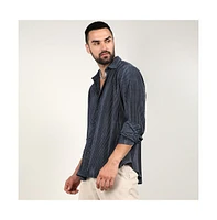 Men's Navy Blue Pleat-Creased Shirt