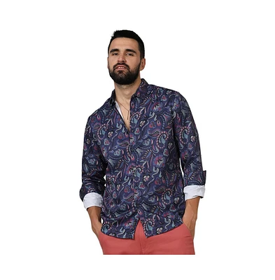 Campus Sutra Men's Navy Blue Paisley Shirt