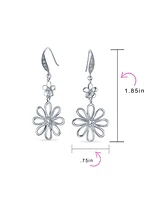 Floral Garden Wedding Canary Yellow Cubic Zirconia Accent Open Flower Shape Cz Daisy Dangle Earrings For Women French Wire Rhodium Plated Brass