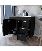 Fm Furniture Darien melamine base cabinet, three drawers and stainless steel top.