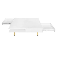 Streamdale Furniture High gloss coffee table with golden legs and drawers, 2-tier center table for living room