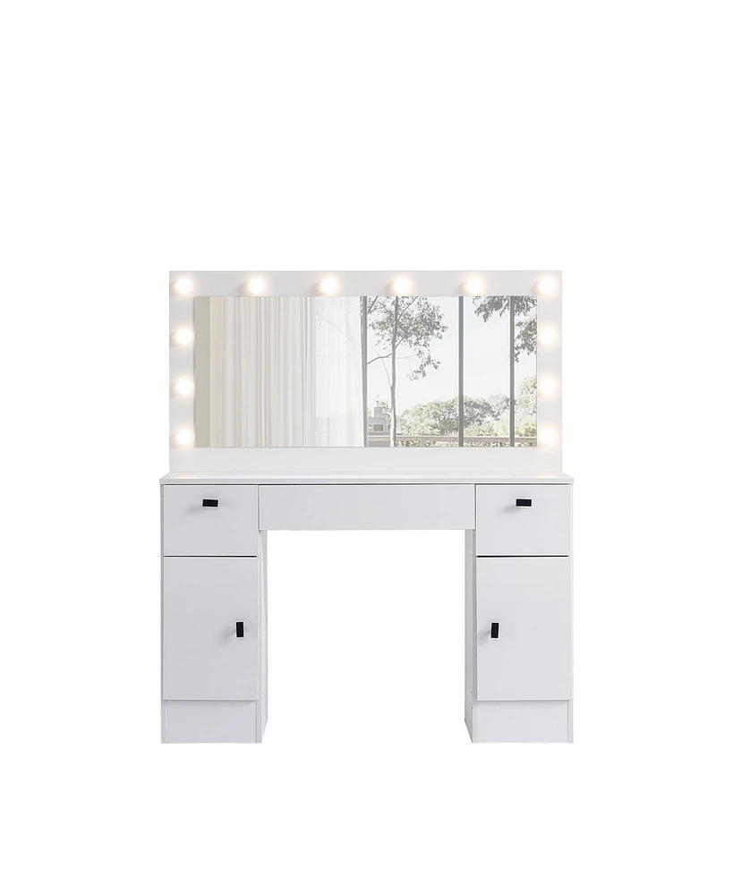 Streamdale Furniture Lighted Mirror Vanity Desk with Storage