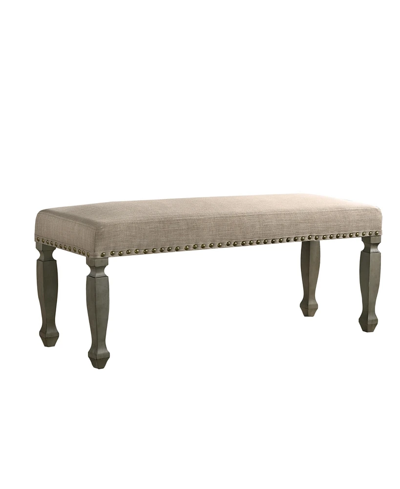 Simplie Fun Antique Gray Finish Upholstered Nailhead Bench