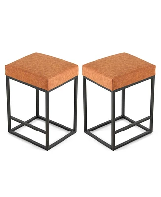 Simplie Fun Brown Pu Upholstered Counter & Bar Stool with Footrest, Pu leather (Set of 2)