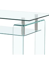 Streamdale Furniture Modern Tempered Glass Coffee Table with 2 Tiers for Living Room Decor