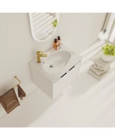 Sleek White Diamond-Pattern Vanity with Drop-Shaped Resin Sink and Metal Handles