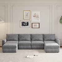 115" Chenille Modular Sectional Sofa, 6-Seat Sleeper Sofa Bed
