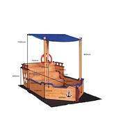 Pirate Ship Sandbox with Cover, Rudder, Storage Bench, and Seat