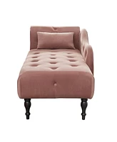 Streamdale Furniture 60" Velvet Chaise Lounge with Buttons, Nailhead Trim, and Pillow