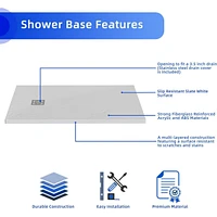32"x48" White Abs & Acrylic Shower Base Combo