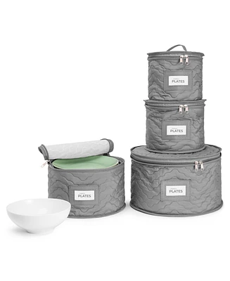 Sorbus 4 Piece Quilted China Dinnerware Storage Cases - for Dinnerware, Plate Organizer (Gray)