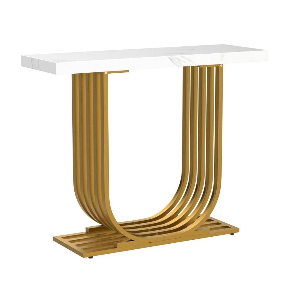 Tribesigns Modern Console Table with Gold Base, 39.4 Inch Faux Marble Entryway Foyer Table, Narrow Sofa Accent Table with Geometric Metal Legs for Liv