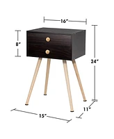 Sugift Midcentury Modern Bedside Table with 2 Drawers