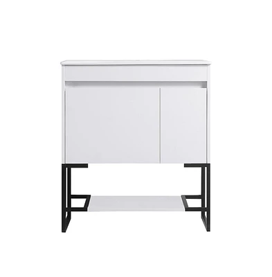 Simplie Fun Elegant Bathroom Vanity with Durable Plywood Base and Ceramic Sink