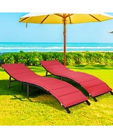 Gymax Set of 2 Folding Wicker Chaise Portable Lounge Chair w/ Double Sided Cushion