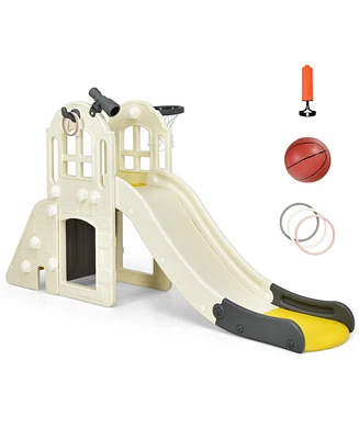Skonyon 6-in-1 Toddler Climber Slide Playset with Basketball Hoop