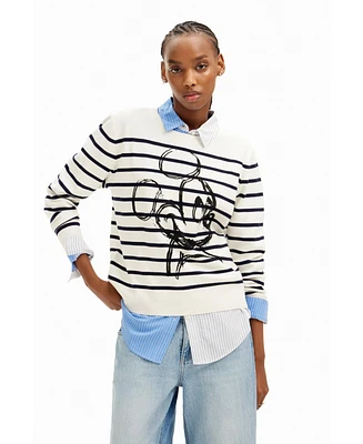 Desigual Women's Striped Mickey Mouse pullover