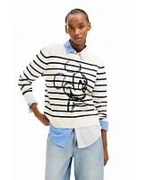 Desigual Women's Striped Mickey Mouse pullover