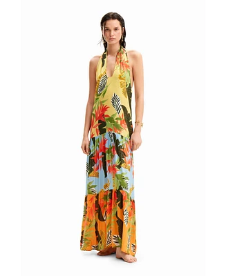 Desigual Women's Tropical halter neck maxi dress