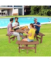 Sugift 6 Person Wooden Picnic Table Set with Bench and Umbrella Hold