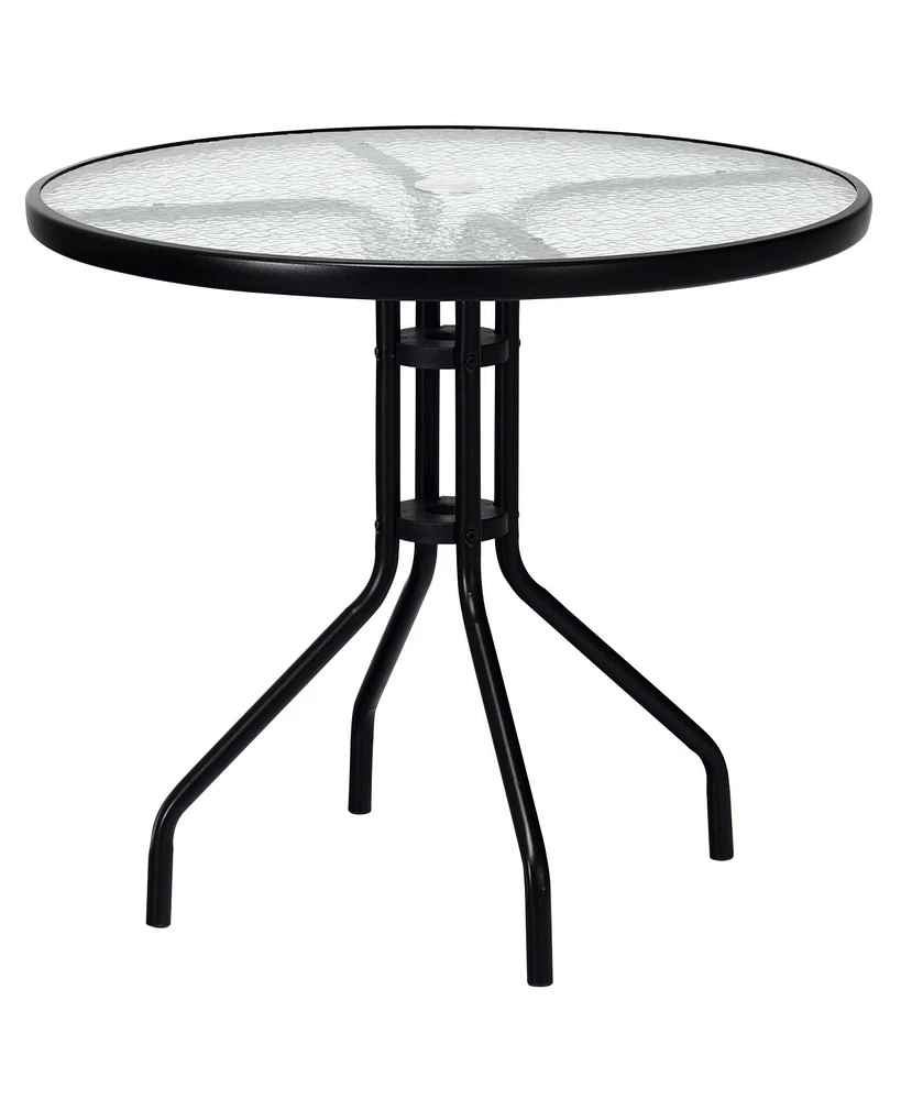 Sugift 32 Inch Outdoor Patio Round Tempered Glass Top Table with Umbrella Hole