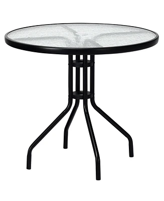 Sugift 32 Inch Outdoor Patio Round Tempered Glass Top Table with Umbrella Hole