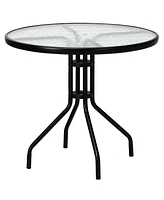 Sugift 32 Inch Outdoor Patio Round Tempered Glass Top Table with Umbrella Hole