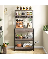 Tribesigns Bakers Rack with Power Outlets, 5-Tier Kitchen Storage Shelf, Microwave Oven Stand Drawer, 65”H Coffee Bar Table,