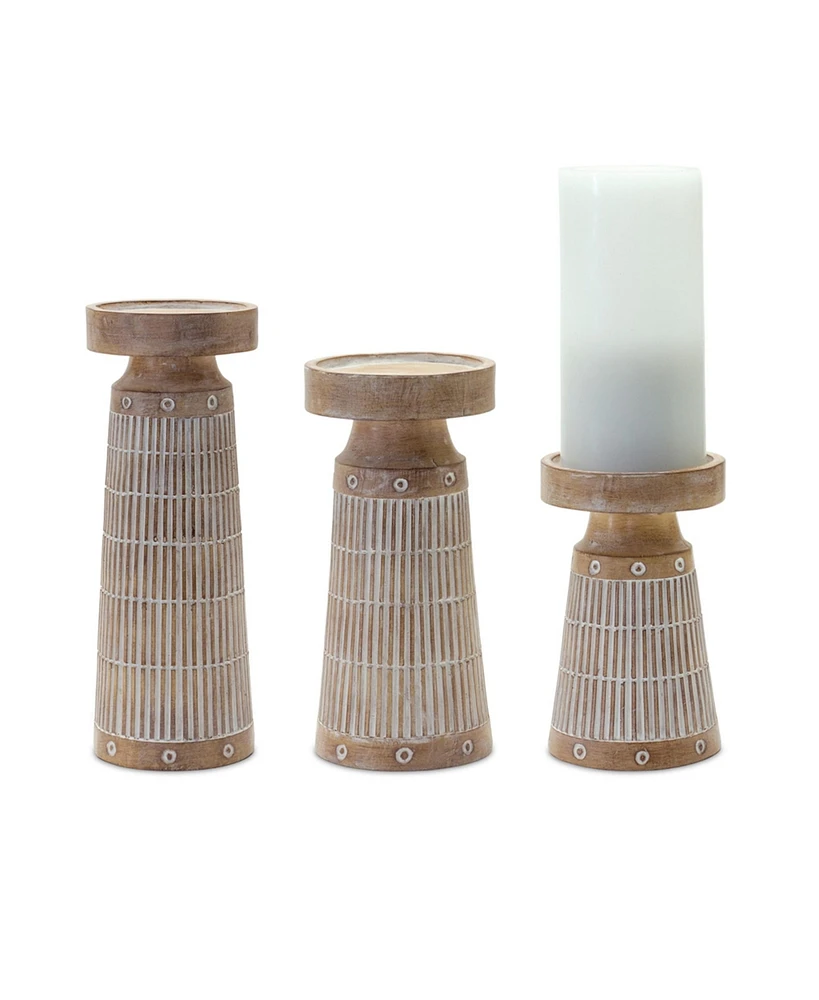 Slickblue Etched Wood Design Candle Holder (Set of 3)