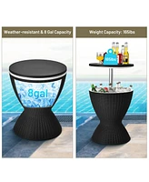 Sugift 3 Pieces Outdoor Rattan Bar Table with Extendable Tabletop