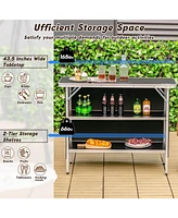Sugift Folding Camping Table with 2-Tier Open Shelves for Outdoor Bbq