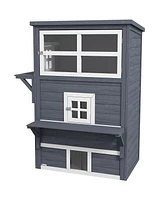 PawHut 3-Story Cat House with Raised Floor, Escape Doors, Dark Gray