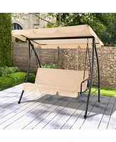 Sugift 2-Seat Outdoor Convertible Swing Chair with Flat Bed and Adjustable Canopy
