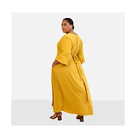 Rebdolls Plus Bette Linen Ballon Sleeve Maxi A Line Dress