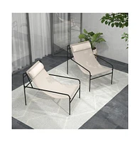 Sugift Patio Sling Lounge Chair with Removable Headrest Pillow and Metal Frame