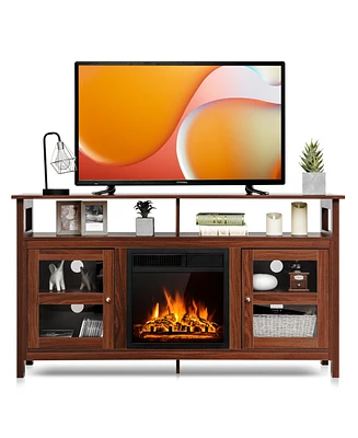 Gymax 58'' Fireplace Tv Stand W/18'' 1500W Electric Fireplace up to 65'' Walnut