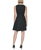 Karl Lagerfeld Paris Women's Boucle Tweed Belted Dress