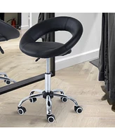 Homcom Faux Leather Swivel Office Desk Seat with Bridge Open Back and 5 Steel Legs