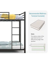 Sugift Low Profile Twin Over Metal Bunk Bed with Full-length Guardrails