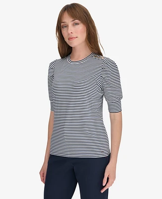 Tommy Hilfiger Women's Striped Blouse with Extended Puff Sleeves