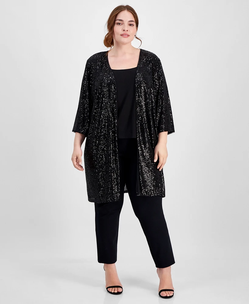 Alex Evenings Plus Collarless Open-Front Sequin Jacket