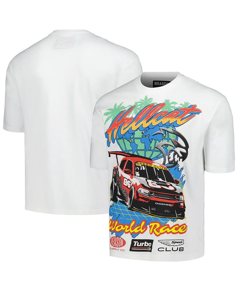 Reason Men's and Women's White Dodge Hellcat Racing Graphic Box T-Shirt