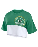 Fanatics Women's Green/White Green Bay Packers Boxy Color Split Cropped T-Shirt