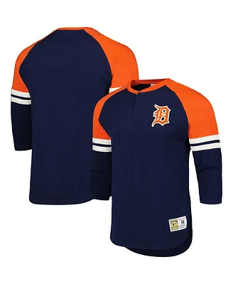 Mitchell & Ness Men's Navy Detroit Tigers Cooperstown Collection Legendary Raglan Slub Henley Three-Quarter Sleeve T-Shirt