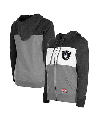 New Era Women's Black Las Vegas Raiders Color-Block Full-Zip Hoodie