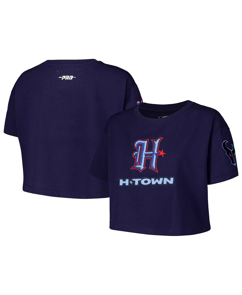 Pro Standard Women's Navy Houston Texans H-Town Cropped Boxy T-Shirt