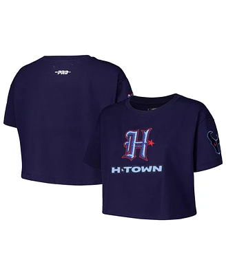 Pro Standard Women's Navy Houston Texans H-Town Cropped Boxy T-Shirt