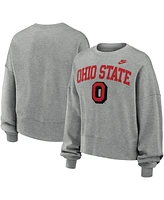 Nike Women's Heather Gray Ohio State Buckeyes Legacy Fleece Classic Arch Oversized Cropped Pullover Sweatshirt