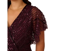 Adrianna Papell Plus Beaded Dolman-Sleeve Cocktail Dress